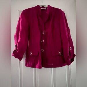 Chicos Size 1 Fuchsia Pink Crinkle Button up Jacket